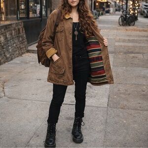 VINTAGE LIMITED JEANS Corduroy Collar Chore Jacket with Aztec Blanket Lining